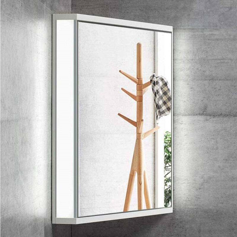 4I三角镜柜带灯洗漱台墙角卫生间洗手间小户型实木浴室转角镜子挂