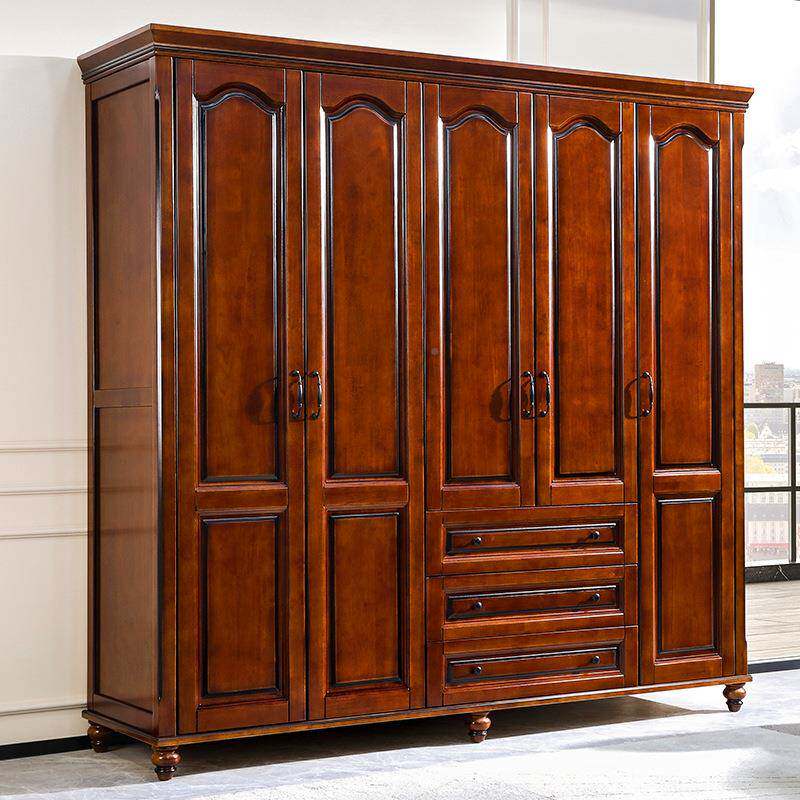 美式乡村实木衣柜家用卧室830#三四大衣橱家具橡门木储物纳门柜收