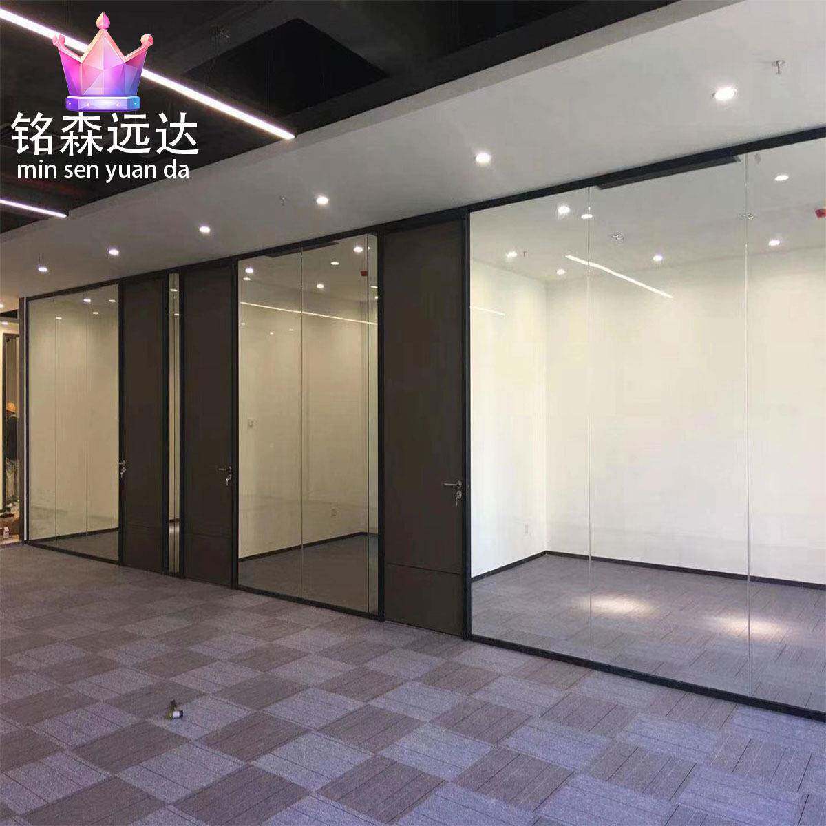办单玻百叶公室隔断断墙写玻字楼单层璃带木隔门隔钢化玻璃百叶隔