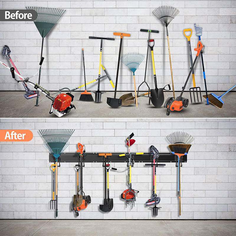 花园工具组织器壁挂架浸塑挂钩 重型工具铲子壁挂式车库槽板挂钩