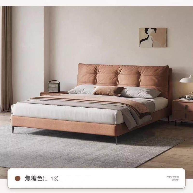 fL奶油风仙女床约现代E简主卧布床VUE意式极简磨砂艺布法式双人床