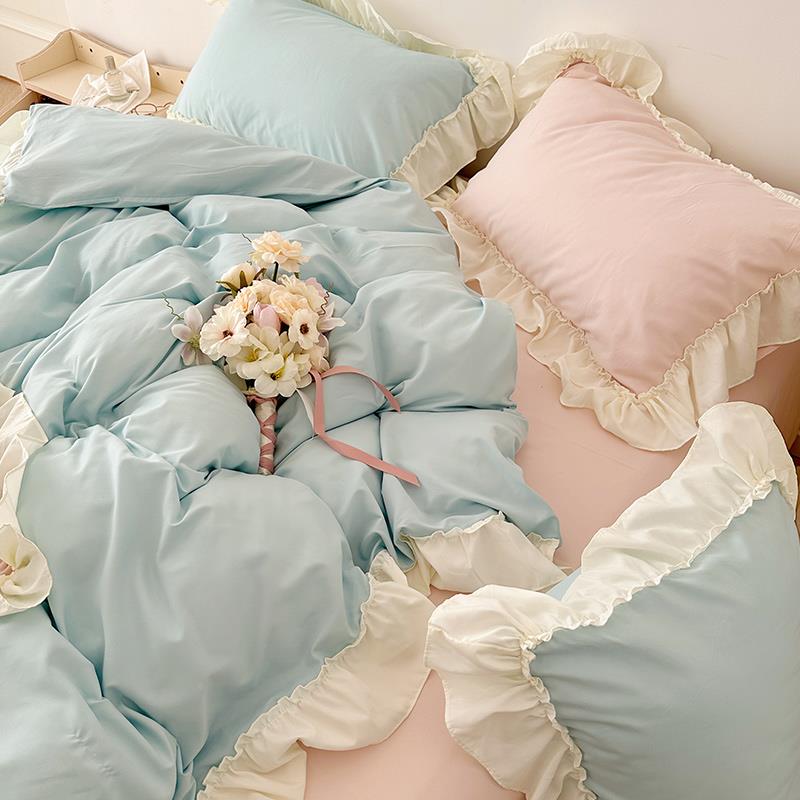 A6L系花边混搭撞色四件套公风被套学生床韩上件套主1..5m1FJHTJ58