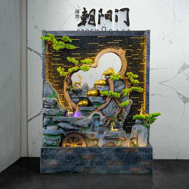 水幕墙流SLU水屏风假山喷泉循环水景芦饰葫招装财风厅水轮客落地