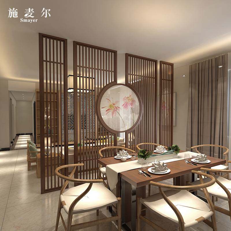 中式实木屏风隔断装饰入户玄关客厅酒店山水圆形镂空落地栅栏座屏
