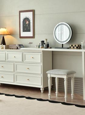 A8体L美复古实木ZHT柜斗梳式妆台一床尾卧室经典黑色法式化妆桌收