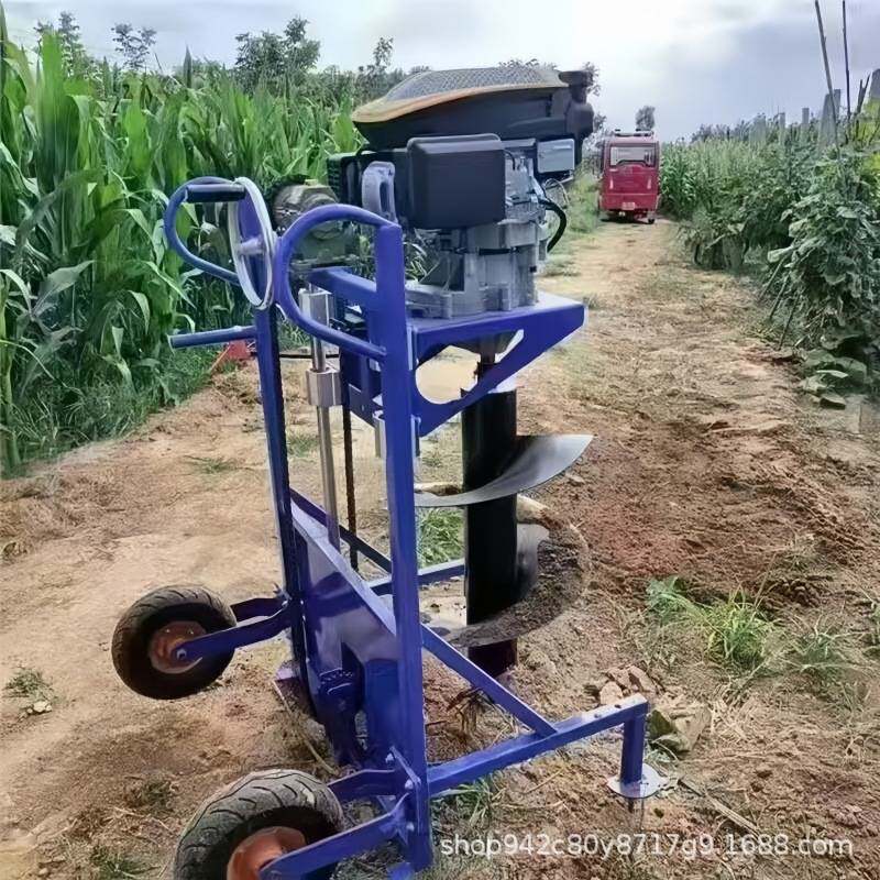 植树埋桩汽油挖坑机30厘米直径单人独轮推车小地钻果园施肥钻坑机