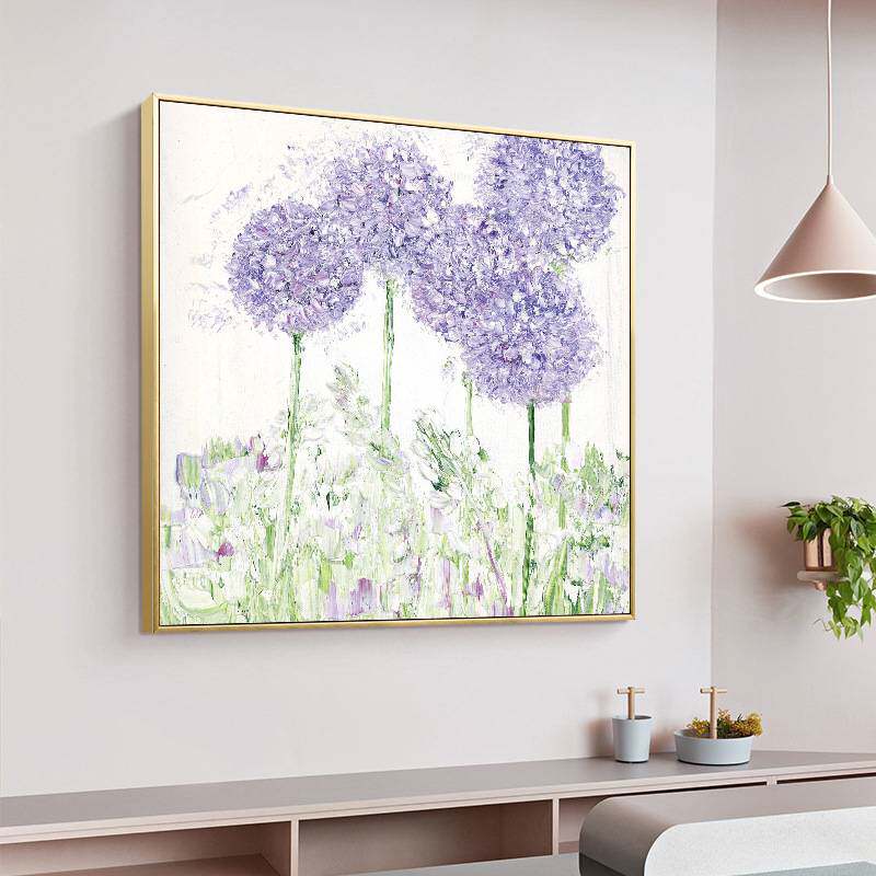 手绘油画紫色薰衣草花卉现代轻奢客厅玄关装饰画餐厅走廊背景挂画