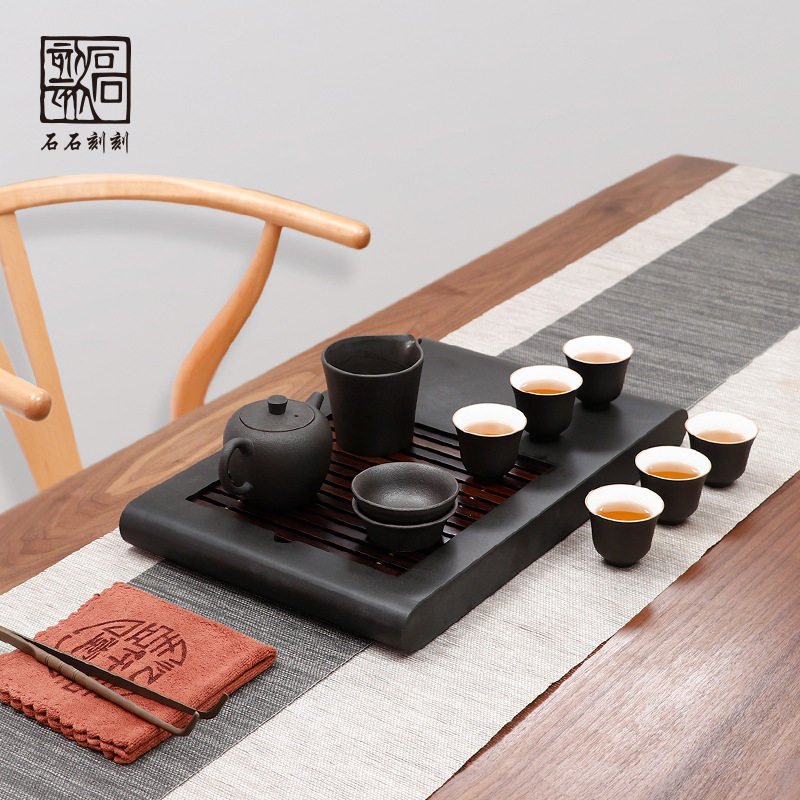 石石刻刻实木乌金石茶盘现代简约茶具家用排水干泡茶台茶托盘
