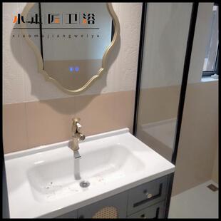 古定制中陶古法式复合橡木浴室柜组藤编实木卫生间洗70漱台一体瓷