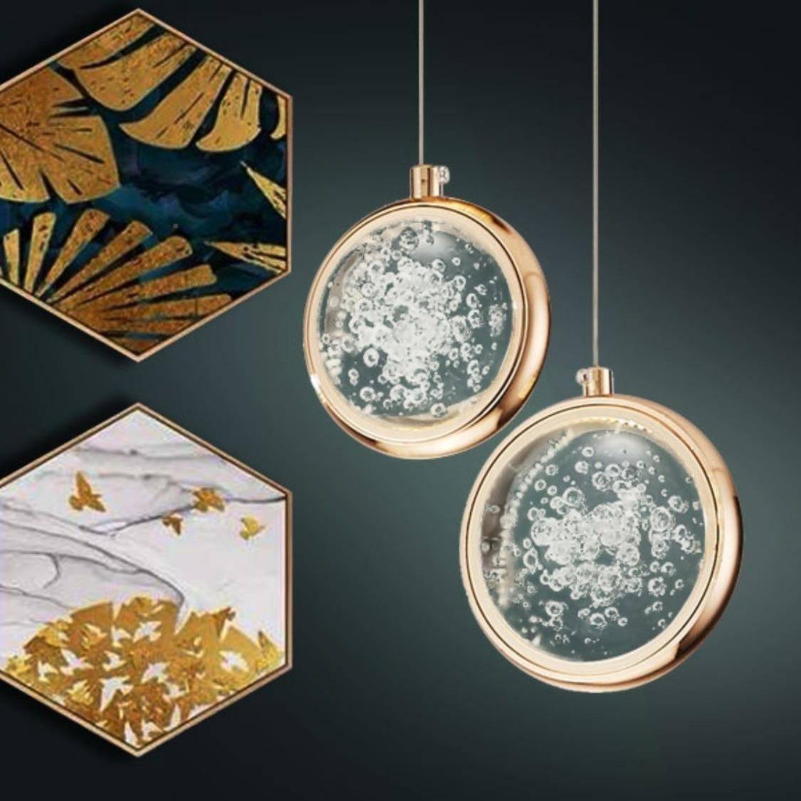 复式转梯水晶楼灯现代轻奢气泡圆球简约吊160跃层loft小公寓长吊