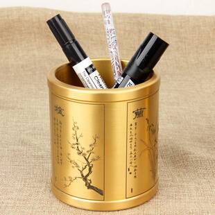 铜五牛图笔筒 铜笔筒摆件铜大梅兰竹菊笔筒摆件商务办公笔筒