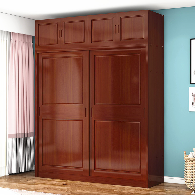 简约现代实木衣柜推拉门卧室家用松木2门滑移门柜子中式原木衣橱