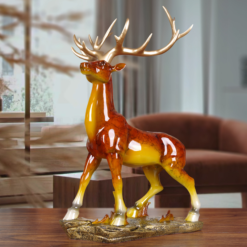 鹿摆件大号吉祥鹿家居酒柜装饰客厅玄关新中式工艺品招财开业礼品