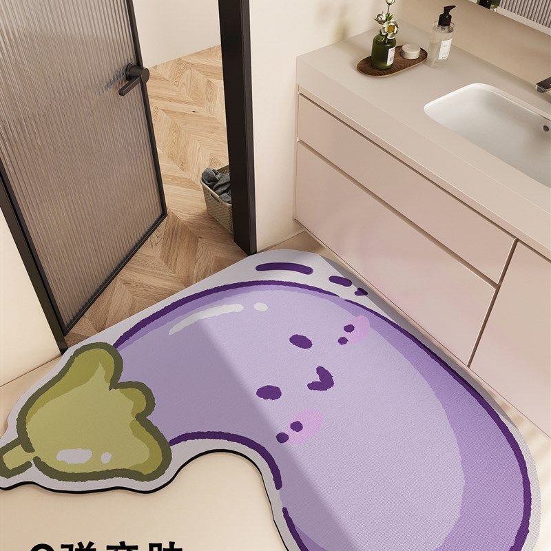 紫色茄子L型浴室地垫防滑硅藻泥吸水转角脚垫卫生间门口厕所地毯,居家布艺,家用脚垫,淘宝优惠券,粉丝福利购,淘宝优惠卷