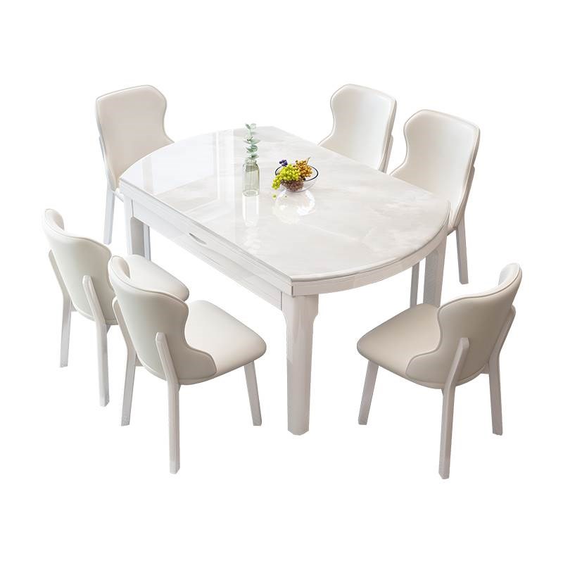 微晶石餐桌天然大理石简约现代小户型客厅家用可伸缩折叠实木圆桌