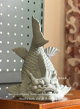 摆个仿真青砂石l书档龙鱼摆件瑞兽神龙装饰摆件鱼缸微景观造