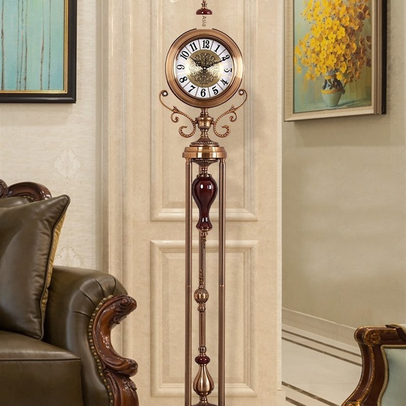 美式落地钟垂直客厅钟装饰品欧式房子豪华钟装饰站大摆钟表钟