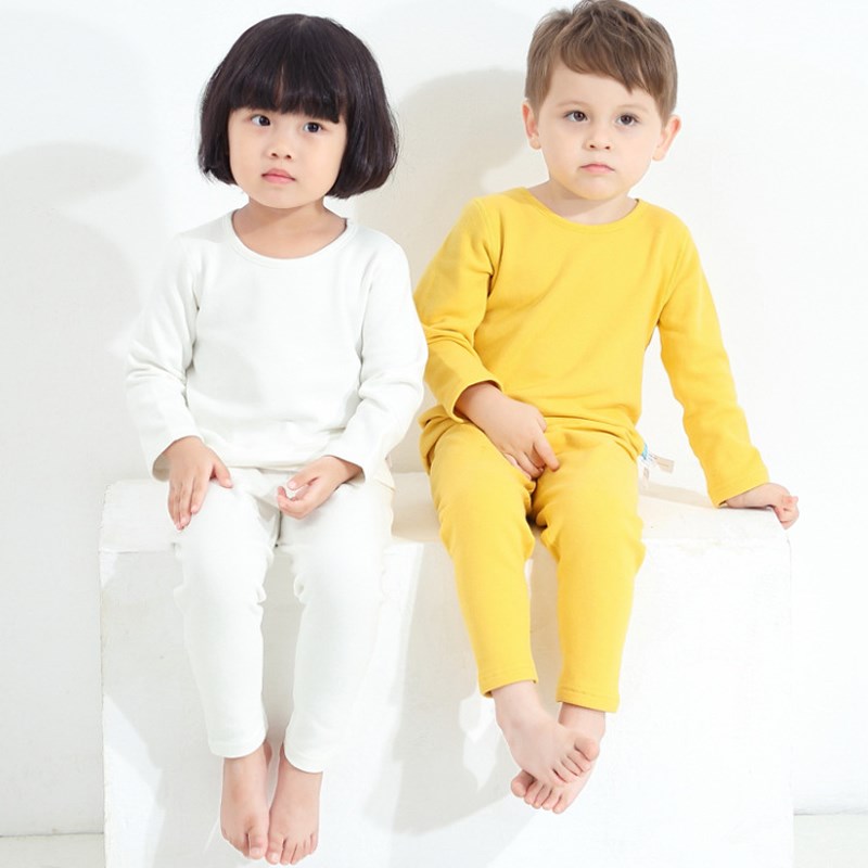 小童保暖内衣套装a类纯棉家居服男宝宝秋冬加绒无骨打底衫女婴儿