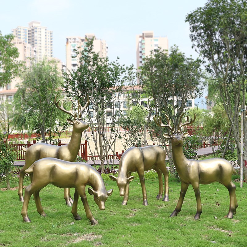 玻璃纤维彷铜梅花鹿雕塑户外庭院园林景观装饰品草坪花园学校摆件