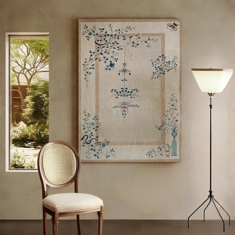 中古风实木漆画酒店样板房落地装饰画客厅餐厅花卉壁画书房挂画