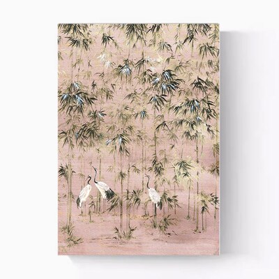 法式中古风实木漆画客厅沙发背景墙竹子仙鹤装饰画餐厅立体挂画