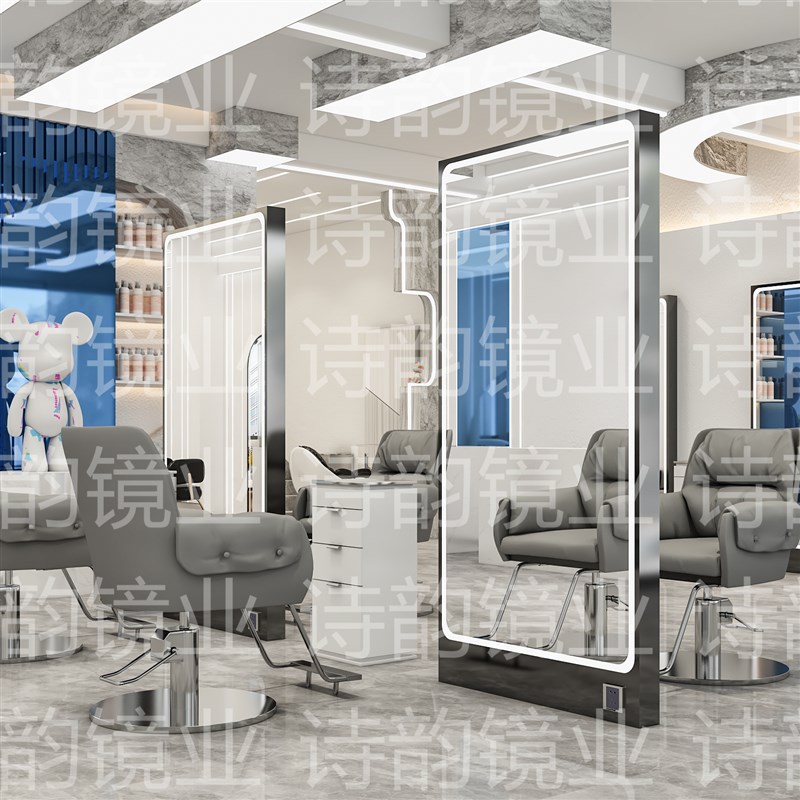 网红理发店镜台美发店镜子发廊专用不锈钢单面双面落地式不锈钢镜