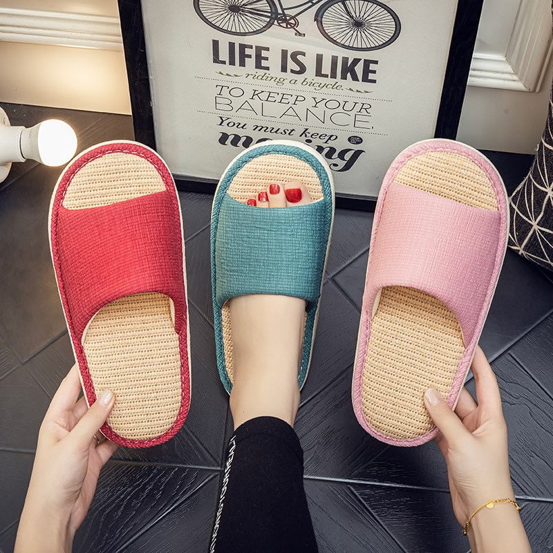 居家亚麻拖鞋厚底男女款居情侣春秋款防滑吸汗日式踩屎感夏波浪皱