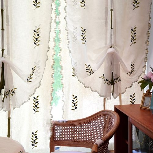 橄榄文艺成品窗帘乡村半帘森系门帘提拉帘卷帘免打孔魔术贴气球帘