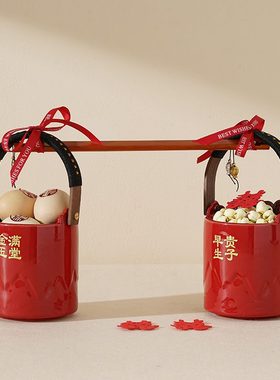 子嫁家娘红色陪嫁宝手提一对喜桶方妆桶恒列孙陶瓷结婚女婚庆用品