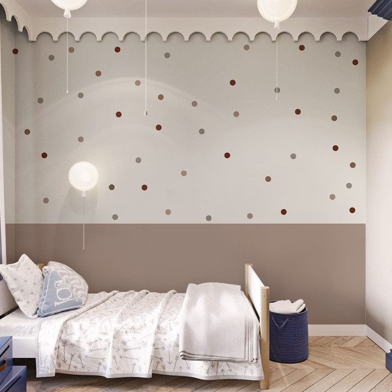 温馨波点墙纸男孩房间墙布简约卡通儿童房壁纸女孩卧室无纺布壁画,家装主材,定制壁画,淘宝优惠券,粉丝福利购,淘宝优惠卷