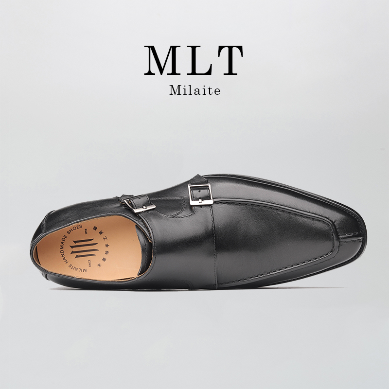 双搭扣内缝线小方头孟克鞋男商务正装皮鞋英伦僧侣鞋新郎结婚鞋