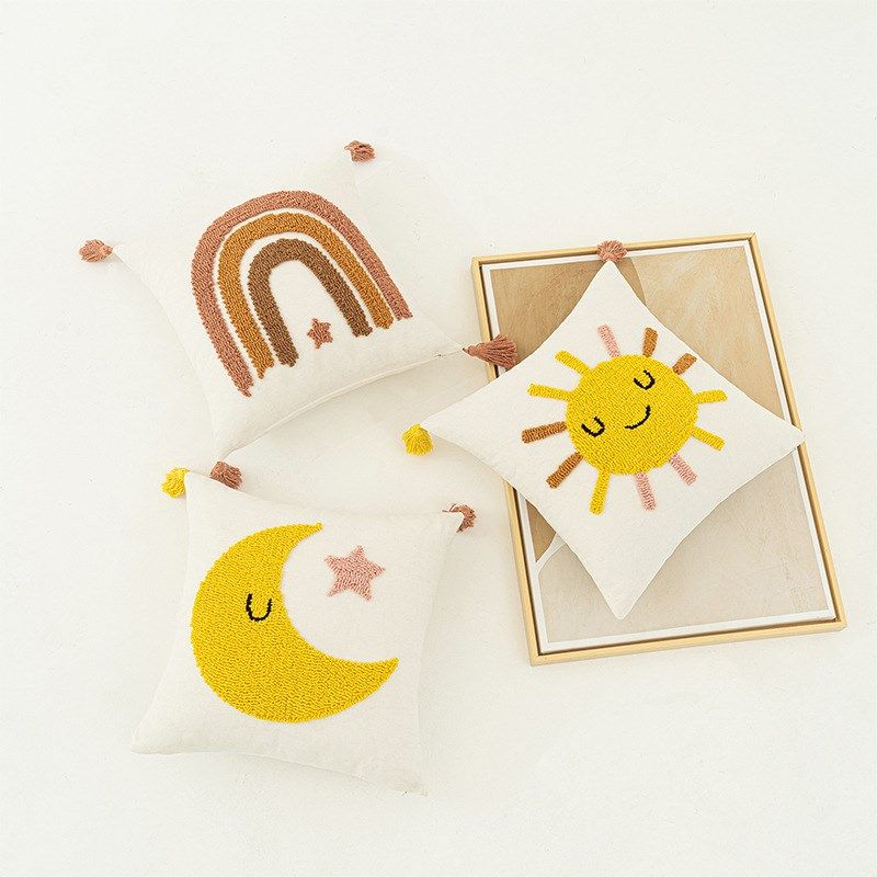 ins卡通簇绒民宿儿童抱枕套客厅沙发床头靠垫套飘窗样板房靠枕套