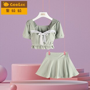 学生少女显瘦大童泡温泉海边游泳装 儿童分体裙式 新款 儿童泳衣夏季