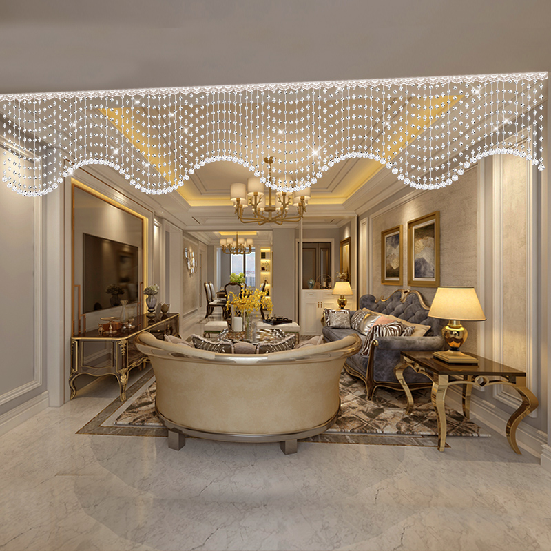 水晶帘子客厅过道珠帘隔断帘波浪装饰珠子家用玄关免打孔门帘挂帘