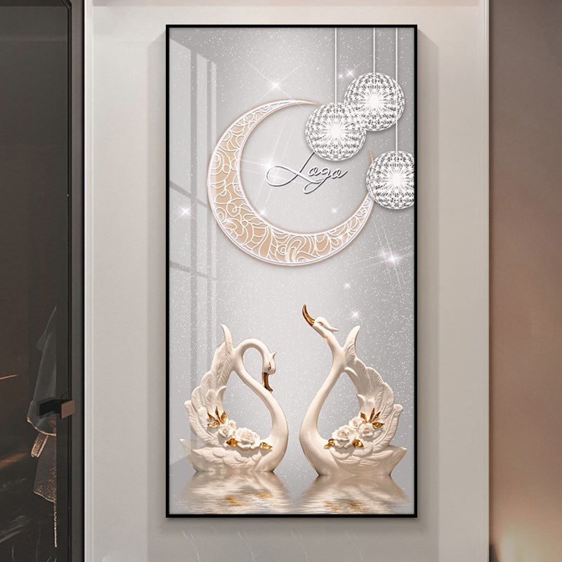 入户玄关装饰画走廊过道墙壁画竖版现代简约玄幻晶瓷挂画月照灵鹿图片