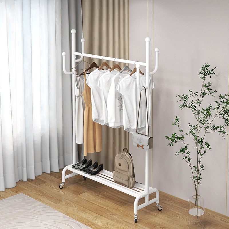 衣架落地卧室挂衣架家用简约晾衣杆多功能室内鞋子收纳衣帽架带轮