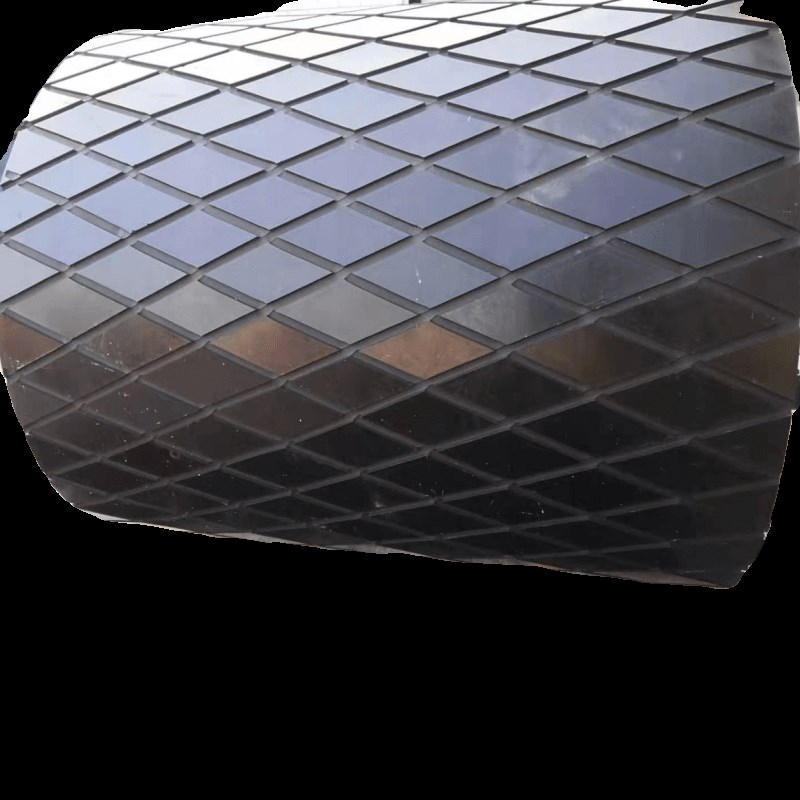 滚筒包胶胶板菱形雕花黑色防滑冷粘胶皮耐磨橡胶板防撕裂