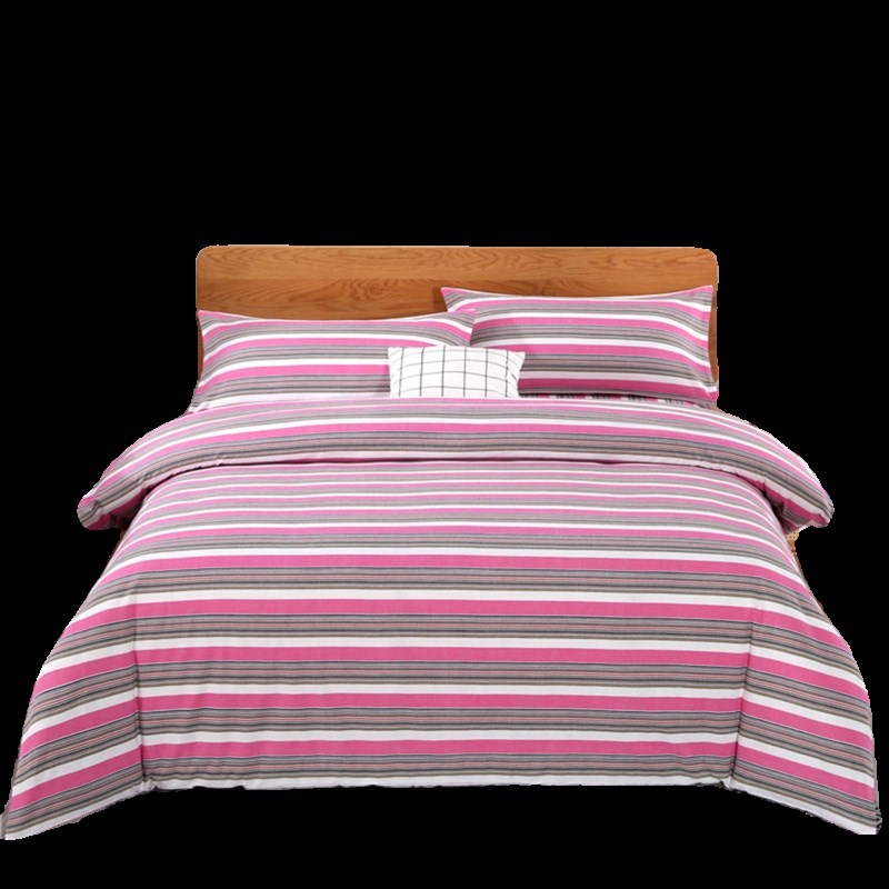 民族风纯棉老粗布四件套加厚双人被套简约条纹被单床上用品套件