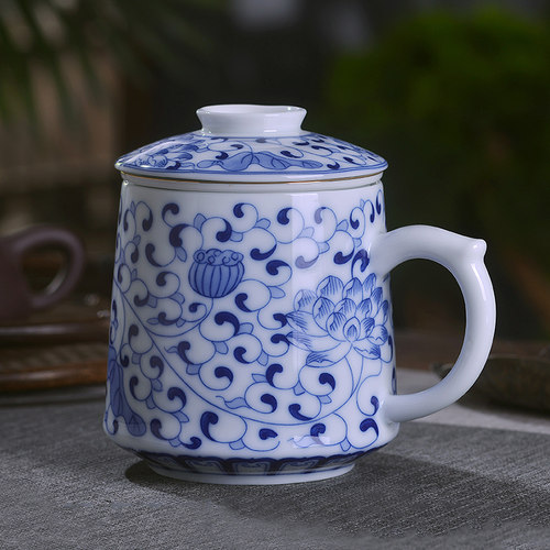 陶瓷泡茶杯青f花瓷带盖过滤茶水分离杯办公室茶杯送礼杯子水杯家