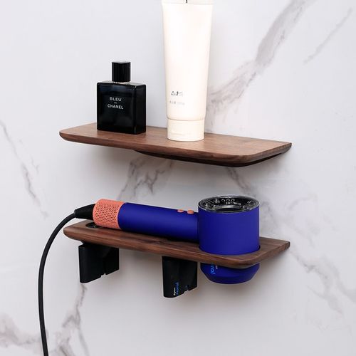 胡桃木吹风机置物架免打孔卫生间电吹风支架壁挂式浴室风筒挂架子