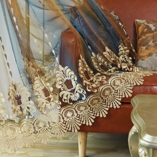 定制大气欧式 绣花渐变色窗纱奢华客厅窗帘布配套水溶花边纱帘成品