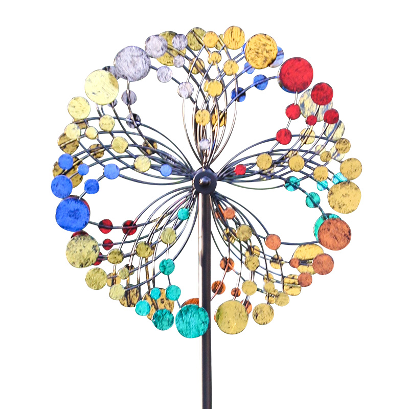 花园庭院铁艺旋转双面彩色风车户外阳台院子造景装饰摆件落地模型