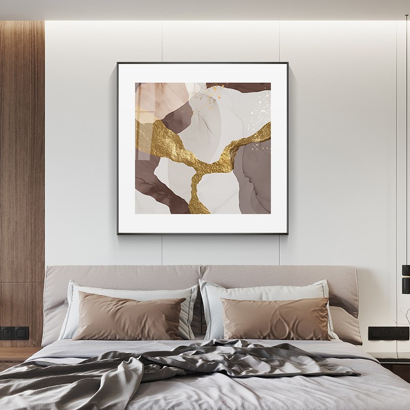 现代简约抽象客厅沙发背景墙装饰画金箔时尚正方形画走廊过道挂画图片