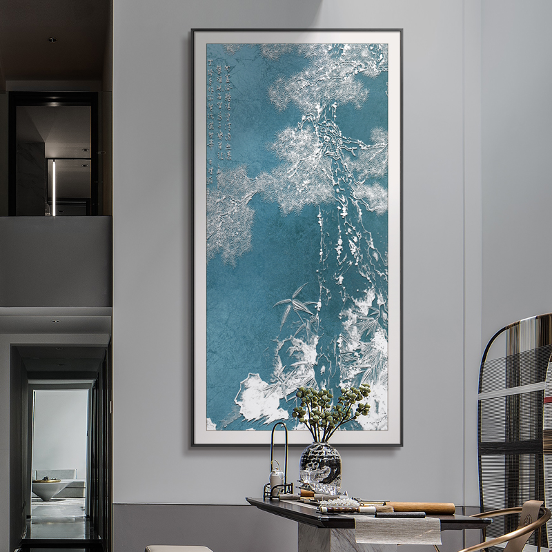 新中式入户玄关紫气东来风景立体浮雕装饰画客厅饭厅大幅竖款挂画图片