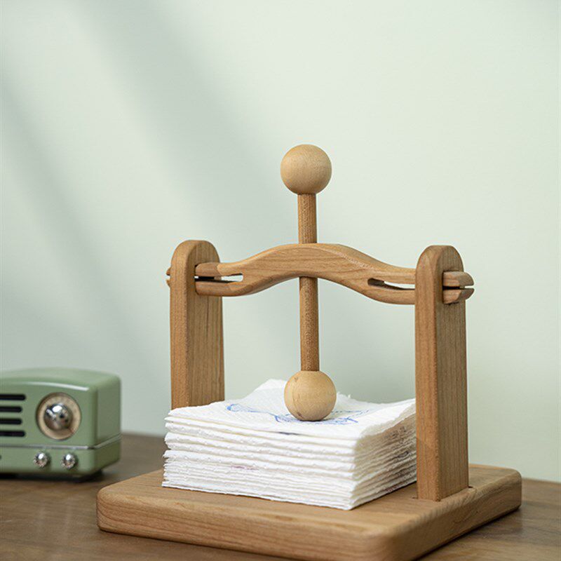 匠木家居实木纸巾座压台餐厅酒店桌面方巾架餐巾架立式夹纸座