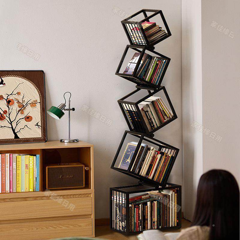 创意转角书架落地置FNS书物架红铁艺网异形展示客厅柜架书架一体