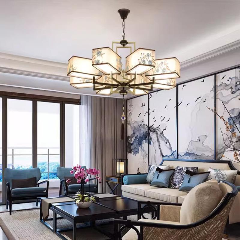 客厅厅吊灯复风式楼客厅灯大主灯2新025年款布艺中国餐厅卧室吊灯