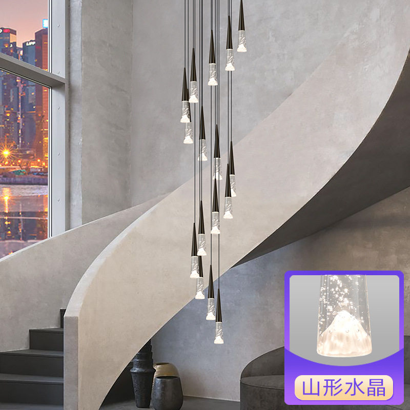 楼梯灯长吊灯复式楼客厅大吊灯现代简约别墅阁楼旋转楼梯水晶吊灯