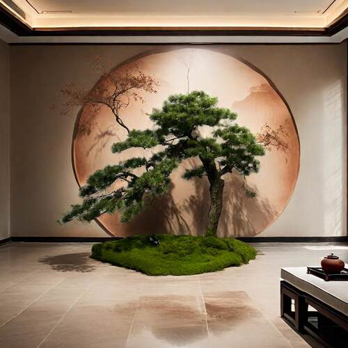 仿造真234151迎客松造假树盆景摆件室内干景观景植物橱窗装饰型树
