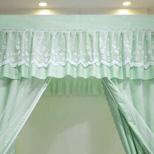 尘开门床三帘式遮光坐床蚊帐花宫廷6片坐床式边床帘拉链款遮光防